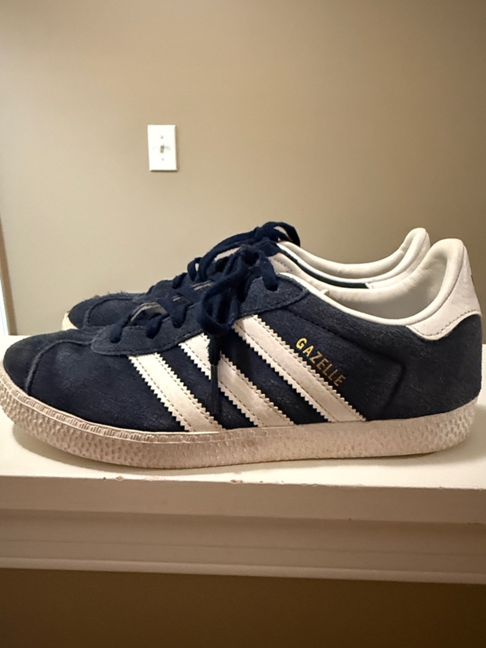 adidas Navy Suede Gazelle Sneakers with White Stripes